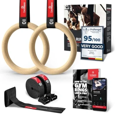Afbeelding van houten turnringen + deuranker &amp; trainings e book Olympische gymnastiek riemen markeringen turnerringen gymnastiekringen fitness ringen workout sport kinderen mannen vrouwen