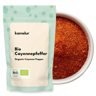 Afbeelding van 250 g biologische cayennepeper poeder hoogwaardige cayennepeper, fijn gemalen en zonder toevoegingen 9.000 Scoville in biologisch afbreekbare verpakking
