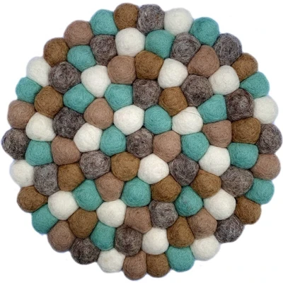 Afbeelding van Onderzetter Vilt Bolletjes IJsblauw/Groen, Beige, Naturel, Wit 20cm Fairmade