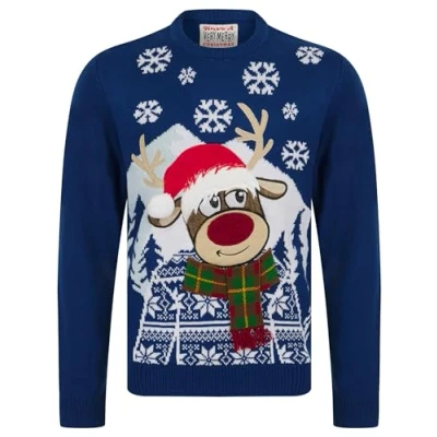 Afbeelding van Tokyo Laundry Merry Christmas kersttrui voor heren, Sneeuwhert saffier
