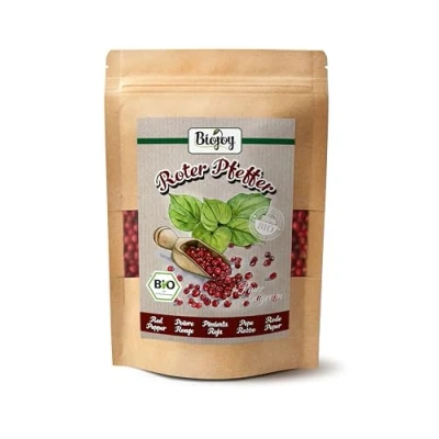 Image de Biojoy Poivre rouge en grain BIO (100 g), Graines de pour moulin, sans additifs (Piper nigrum)