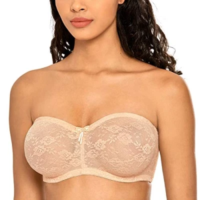 Afbeelding van Dobreva Strapless beha met kant, beugels en afneembare bandjes, Beige