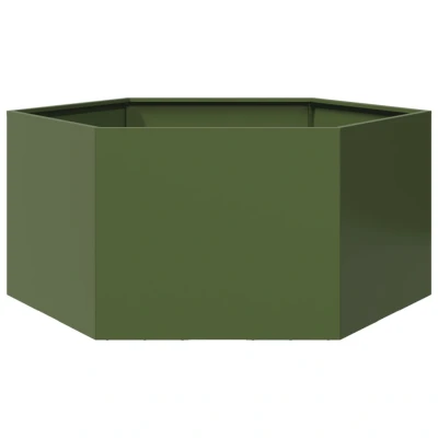 Afbeelding van vidaXL Plantenbak zeshoek 104x90x45 cm staal olijfgroen