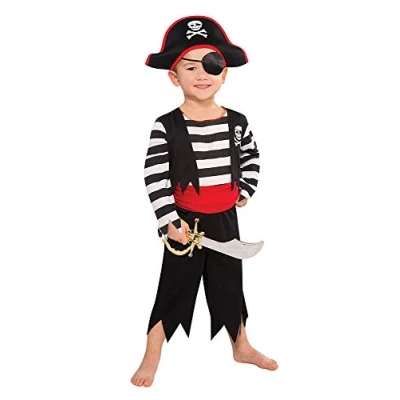 Afbeelding van Piratenkostuum voor kinderen, zwart, rood, wit, maat M (128; 5 7 jaar)