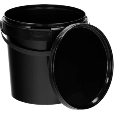 Afbeelding van Emmers met deksel, 1 liter, zwart, geschikt voor levensmiddelen, robuust, luchtdicht, kunststof metalen handgreep, leeg