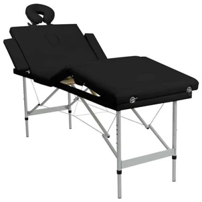 Image de vidaXL Table de massage pliable Noir 4 zones avec cadre en aluminium