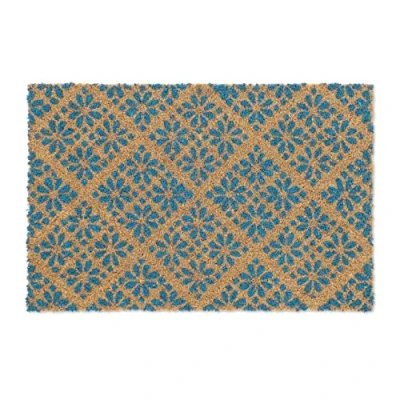 Afbeelding van Relaxdays deurmat floraal voetmat kokos 60 x 40 cm patroon bloemen blauw