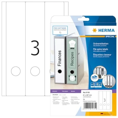 Afbeelding van Herma 5135 ordneretiketten 61 x 297 A4 75 st. Wit