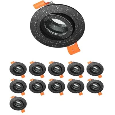 Afbeelding van ledscom.de 12 stuks ERID plafondinbouwframe voor badkamer, vochtige ruimte, IP44, rond, draaibaar, mat zwart