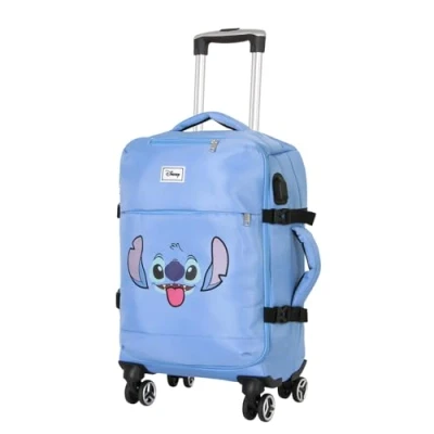 Afbeelding van Karactermania Disney Lilo en Stitch Gezicht 4 Wielen Trolley Handbagage Koffer lichtgewicht blauw