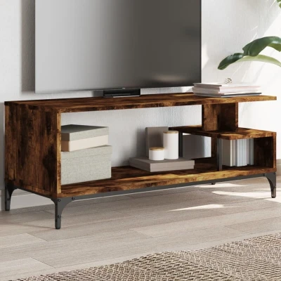 Afbeelding van Tv meubel 102x40x41 cm hout en gepoedercoat staal gerookt eiken