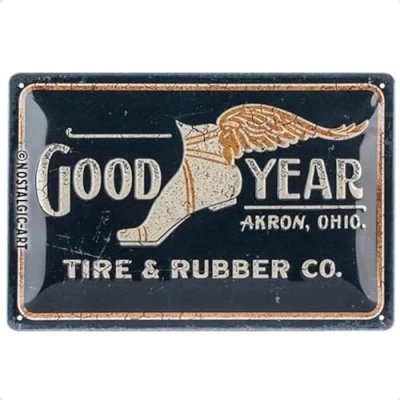 Afbeelding van Goodyear Wing Foot Logo 1901. Metalen wandbord in reliëf 20 x 30 cm.
