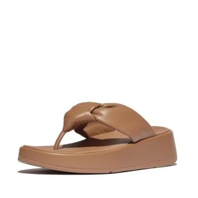 Afbeelding van FitFlop F Mode Knot Soft Leather Flatform Toe Post Sandals BRUIN Maat 38