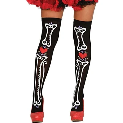 Afbeelding van Halloween/Horror thema verkleedkleding legging day of the dead zwart dames One size M/L