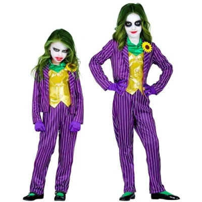 Afbeelding van Widmann Joker Kostuum Plagerige Joke Meisje Geel, Paars Maat 158 Halloween Verkleedkleding