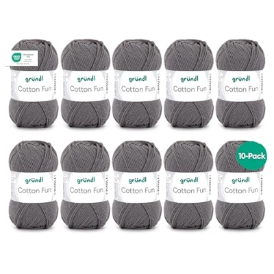 Image de Gründl Laine Cotton Fun pour crochet Fil à tricoter Facile d&#039;entretien et doux la peau 100% coton 10 pelotes 50 g / 115 m Taille des aiguilles 3 4
