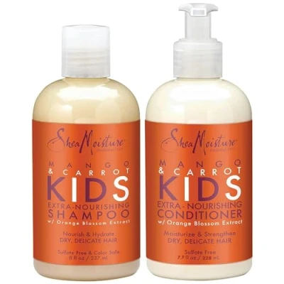 Afbeelding van SheaMoisture extreem voedende shampoo en conditioner voor kinderen, mango wortel