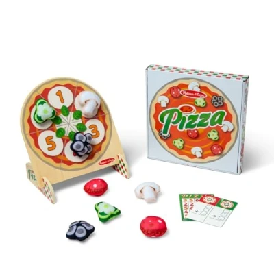Afbeelding van Melissa &amp; Doug Houten Dubbelzijdige Pizza Topping Toss spellen voor 1 of 2 spelers Zitzak Doelspel, Bingo, Boter kaas en eieren, Matching, Nummer, Motoriek Activiteit Speelgoed kinderen vanaf 3 jaar