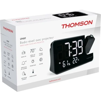 Image de Radio réveil projecteur THOMSON Noir FM, Température, Humidité, Double alarme, USB C, Alim. 230V