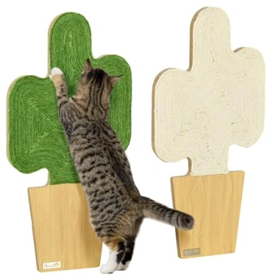 Afbeelding van PawHut Kratzmatte Katze, 2er Set Katzenkratzbretter aus Juteseil, Katzen Kratzbrett mit Haken, Kratzwand für im Kakteen Design, 30 x 60 cm