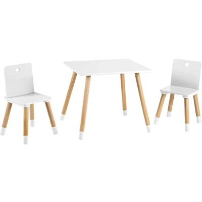Afbeelding van Roba Kinderzitgroep, kindermeubelset van 2 kinderstoelen &amp; 1 tafel, zitgarnituur hout, wit gelakt