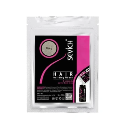 Afbeelding van SEVICH Haarvezels haaropbouw, natuurlijke keratinevezels voor slankheid, dichte capillaire vezels, navulverpakking 100 g, grijs