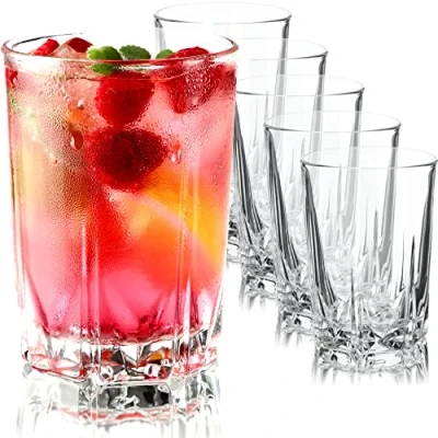 Afbeelding van KADAX Waterglazen, set van 6 dikwandige geribbelde glazen voor water, dranken, sap, party, cocktail, drank (hoog, 245 ml)