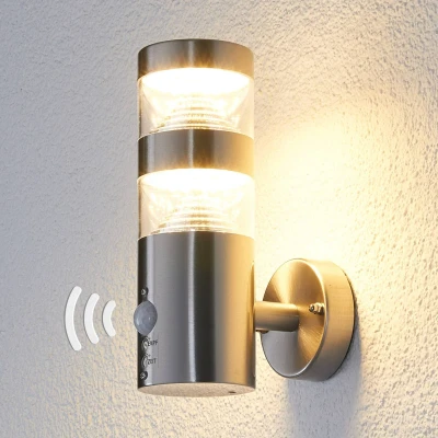 Afbeelding van Lindby LED wandlamp buiten 1licht roestvrij staal, kunststof H: 22 cm transparant Inclusief lichtbron