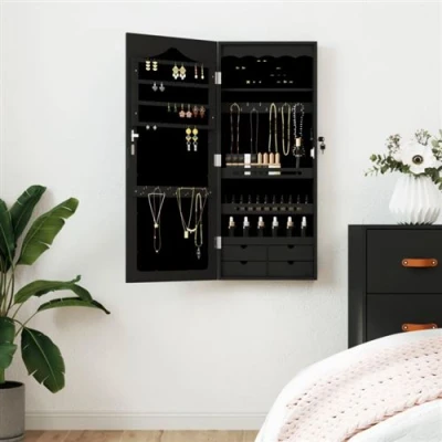 Image de vidaXL Armoire à bijoux avec miroir murale noir 37,5x10x90 cm353224