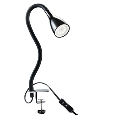 Afbeelding van B.K.Licht Klemlamp Ingebouwde dimmer zwart LED aan/uit schakelaar bureaulamp tafellamp netstroom met GU10 3.000K 400Lm 5W