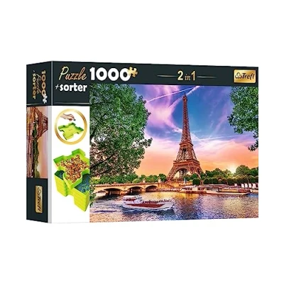 Afbeelding van Trefl 10658 puzzel 1000 stukjes, assortiment 6 vakken, orde, sorteren, transport en opslag, creatief entertainment, voor volwassenen kinderen vanaf 12 jaar, 2 in 1 set, zonsondergang naar Parijs