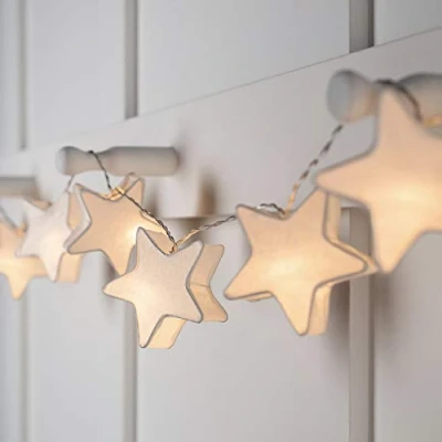 Afbeelding van Lights4fun Lichtsnoer met 10 sterren led van papier, werkt op batterijen