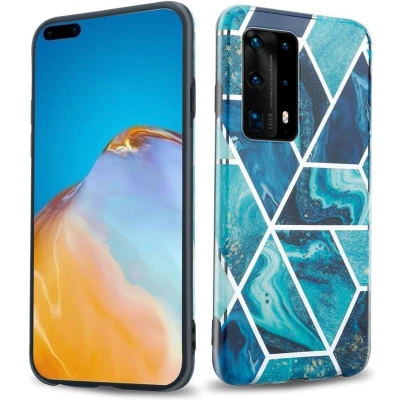 Afbeelding van Cadorabo Hoesje geschikt voor Huawei P40 in Blauwe Golf Marmer No. 13 Beschermhoes gemaakt van TPU siliconen Case Cover met mozaïek motief