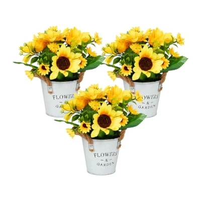 Afbeelding van kunstbloemen zonnebloem set van 3 binnen in pot boeket