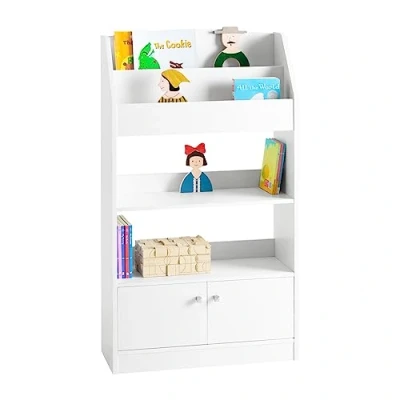 Afbeelding van SoBuy KMB11 W Boekenkast Opbergrek Kinderspeelgoed Tijdschriftenrek 2 Boekenvakken Opbergplanken en Deuren