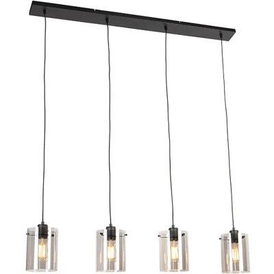 Afbeelding van QAZQA Design hanglamp zwart met smoke glas 4 lichts Dome