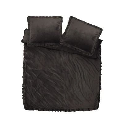 Afbeelding van Dekbedovertrek Velvet Ruffles 1 persoons (140x200/220 cm) Katoen Effen Zwart Dreamhouse Ga naar Dekbed Discounter.nl &amp;