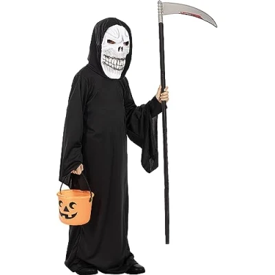 Afbeelding van Funidelia Grim Reaperkostuum voor meisjes en jongens Horror, Reaper, Death, Halloween Kostuum kinderen Accessoire verkleedkleding rekwisieten Halloween, carnaval &amp; feesten Maat 122 152 cm Zwart