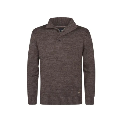 Afbeelding van Petrol Industries Heren Trui Gebreide Regular Fit Opstaande Kraag Katoen Truien Pullover Bruin Maat XL