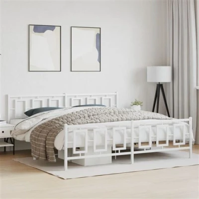 Afbeelding van vidaXL Bedframe met hoofd en voeteneinde metaal wit 200x200 cm