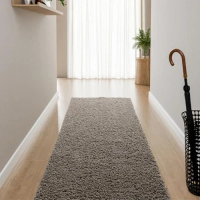 Afbeelding van Interiyou Sofia hoogpolig tapijt 80x250 cm lichtgrijs pluizig effen wasbaar antislip zacht