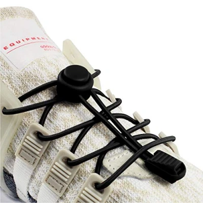 Afbeelding van Inmaker veters zonder strikken voor kinderen en volwassenen, elastische gymschoenen, ronde veters, zwart