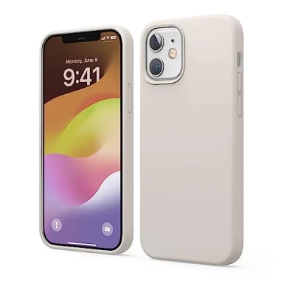 Afbeelding van elago Hoesjes van vloeibare siliconen compatibel met iPhone 12 &amp; Pro (6,1 inch) gemaakt premium siliconen, volledige bescherming, schokbestendig 3 structuur case voor / (Stone)