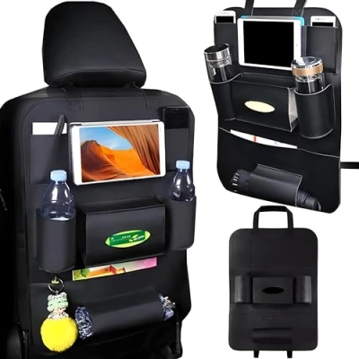 Afbeelding van Retoo Auto achterbank organizer, grote duurzame organizer voor kinderen met veel opbergruimte, autorugleuningbeschermer, stoelbeschermer,