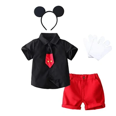 Afbeelding van Lito Angels Kostuum Mickey Mouse met muizenoren, hoofdband en handschoenen, voor kinderen, jongens, maat 5 jaar (etiket van stof 120)