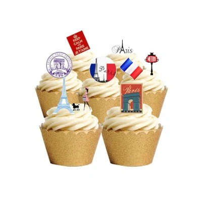 Afbeelding van 32 City Parijs Thema Voet Eetbare Papier Cake Toppers Decoraties