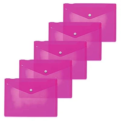 Afbeelding van HERMA 20058 transparante hoezen van polypropyleen DIN A5 (25 x 18 cm, met drukknop, voor school, universiteit, kantoor, enveloppen roze