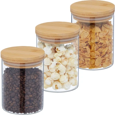 Afbeelding van Relaxdays voorraadpot met deksel set van 3 glazen opbergpot bewaarpot pasta 650 ml