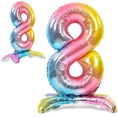 Afbeelding van ballon 8 jaar verjaardag nummer Pastel Veelkleurig metallic staand XXL reuzen 82 cm decoratie lucht