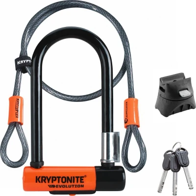 Afbeelding van Kryptonite Evolution Mini 7 Beugelslot met Kabel Fiets ART 2 Slot (Elektrische) 17,8x8,3 cm 120 lang Oranje/Zwart